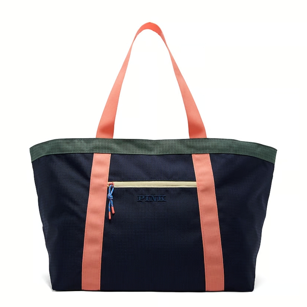 PINK Victoria's Secret Blue and Pink Tote Bag with Minimalist Design